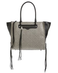 Grey Geometric Leather Tote Bag