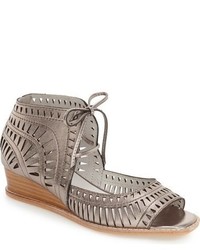 Grey Geometric Leather Wedge Sandals