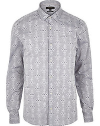 River Island Grey Geometric Pattern Slim Fit Shirt
