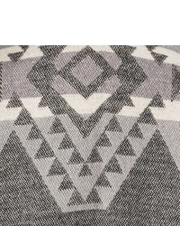 Aztec Pattern Woven Open Front Poncho Gray