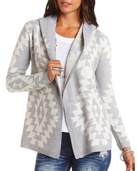 Charlotte Russe Hooded Aztec Print Open Front Cardigan
