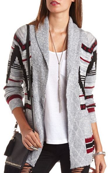 Charlotte Russe Open Front Marled Aztec Cardigan Sweater, $29 | Charlotte  Russe | Lookastic