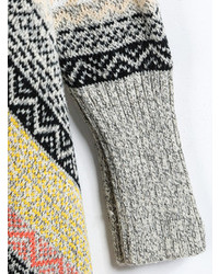 Geometrical Print Grey Knitted Cardigan