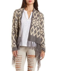 Charlotte Russe Tribal Print Cascade Cardigan With Fringe