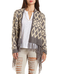 Charlotte Russe Tribal Print Cascade Cardigan With Fringe