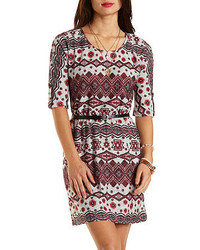 Charlotte Russe Sweater Knit Tribal Print Belted Dress