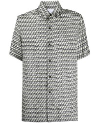 Grey Geometric Silk Short Sleeve Shirt
