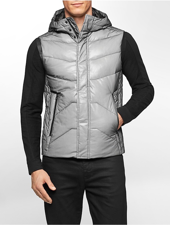 Calvin Klein Ck One Mesh Bonded Hooded Puffer Vest, $149