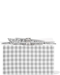 Edie Parker Wolf Gingham Cotton And Glittered Acrylic Box Clutch Gray