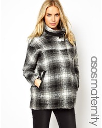 Asos Maternity Coat In Check With Funnel Neck