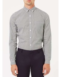 Topman Gray And Stone Gingham Button Down Dress Shirt