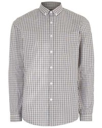 Topman Gray And Stone Gingham Button Down Dress Shirt
