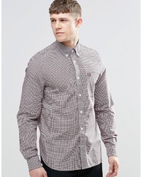 Fred Perry Shirt In Slim Fit Gingham Mahogany