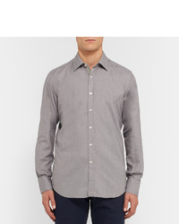 Canali Slim Fit Gingham Trimmed Cotton Twill Shirt