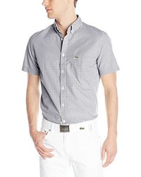 Lacoste Short Sleeve Poplin Gingham Regular Fit Button Down Woven Shirt