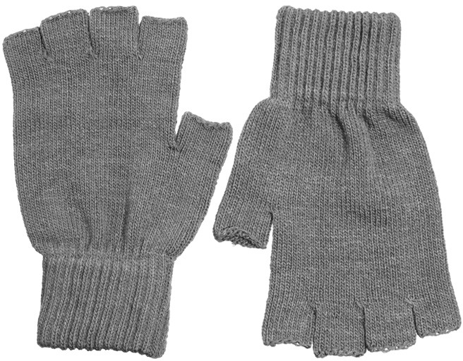 gray fingerless gloves