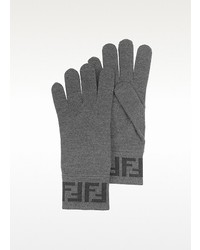 Fendi Gray Zucca Logo Wool Gloves