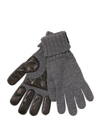 Saint Laurent Leather Wool Knit Gloves