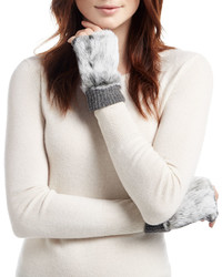 Adrienne Landau Rabbit Fur Fingerless Gloves Dark Gray