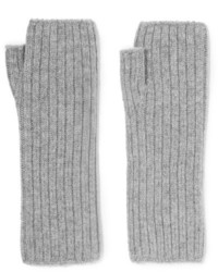 Johnstons of Elgin Ribbed Cashmere Fingerless Gloves Gray