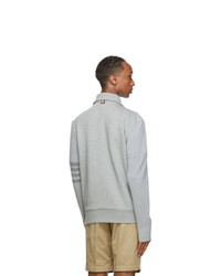 Thom Browne Grey French Terry 4 Bar Bomber Jacket