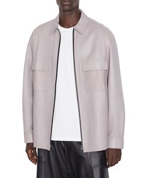 Frame Leather Zip Shirt Jacket In Canvas Beige At Nordstrom