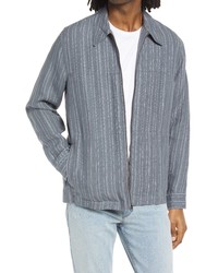 Vince Uneven Stripe Full Zip Hemp Shirt Jacket In Abyss At Nordstrom