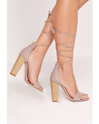 Missguided Block Heel Barely There Sandals Grey