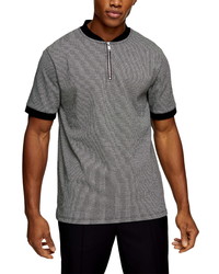Topman Classic Fit Houndstooth Check Quarter Zip Polo