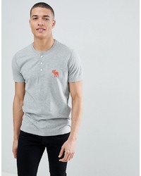 Abercrombie & Fitch Large Icon Logo Henley T Shirt In Grey Marl