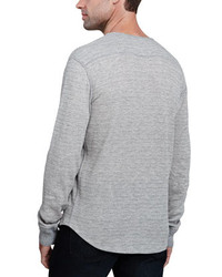 7 For All Mankind Long Sleeve Waffle Knit Henley Heather Gray