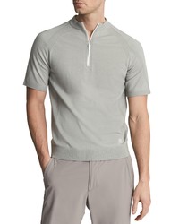 Reiss Oval Crewneck Wool Blend Zip Polo In Sage At Nordstrom