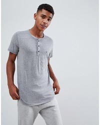 Hollister Solid Henley T Shirt Seagull Logo Slim Fit In Grey Marl
