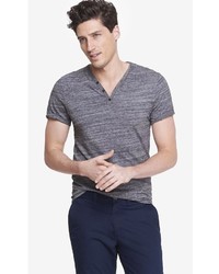 Express Space Dyed Y Neck Henley Tee