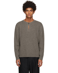3MAN Grey Wool Spilt Neck Sweater