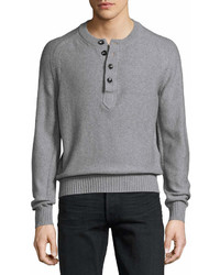 Tom Ford Raglan Cotton Cashmere Blend Henley Sweater Gray