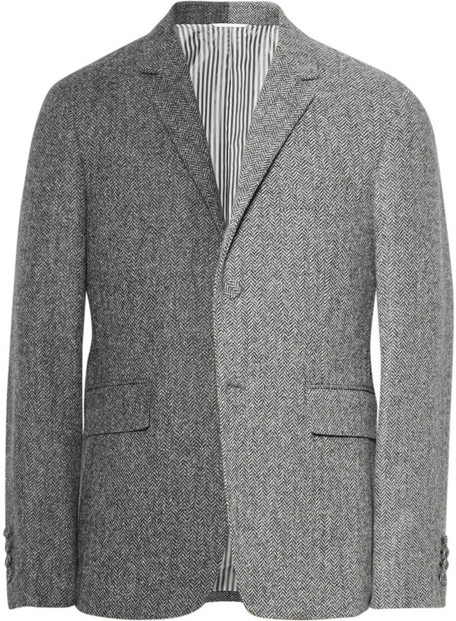 Thom Browne Grey Slim Fit Herringbone Wool Tweed Suit Jacket, $1,675 ...