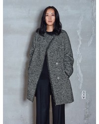 Black Herringbone Wool Coat