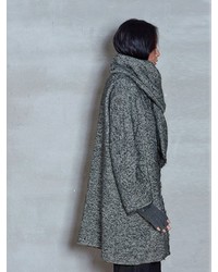Black Herringbone Wool Coat