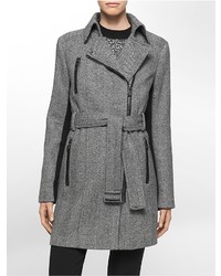 Calvin Klein Wool Herringbone Zip Front Trench Coat