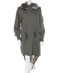 Thomas Wylde Fur Trimmed Wool Herringbone Coat