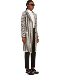 Thom Browne Grey White Knit Herringbone Coat