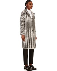 Thom Browne Grey White Knit Herringbone Coat