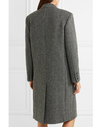 Saint Laurent Herringbone Wool Blend Coat Gray