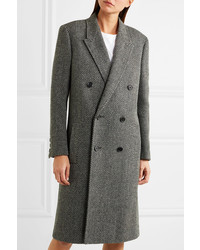 Saint Laurent Herringbone Wool Blend Coat Gray