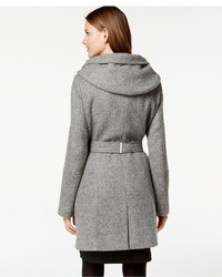 Calvin Klein Hooded Asymmetrical Herringbone Coat