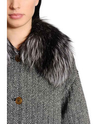 Ermanno Scervino Wool Herringbone Coat W Fox Fur Collar