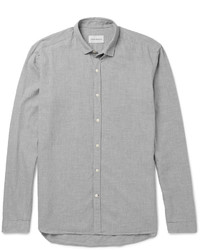 Grey Herringbone Flannel Long Sleeve Shirt