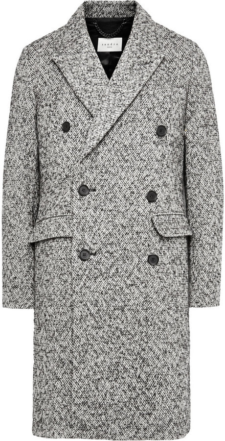Sandro Double Breasted Herringbone Wool Blend Overcoat, $900 | MR ...