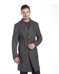 Armani Grey Herringbone Wool Button Front Overcoat